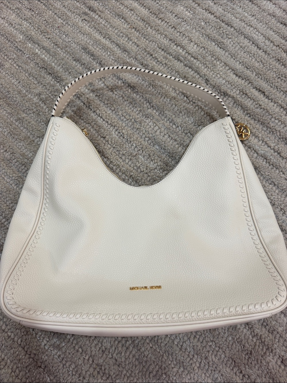 Michael Kors Cream Pebbled Leather Shoulder Hobo with Gold Hardware